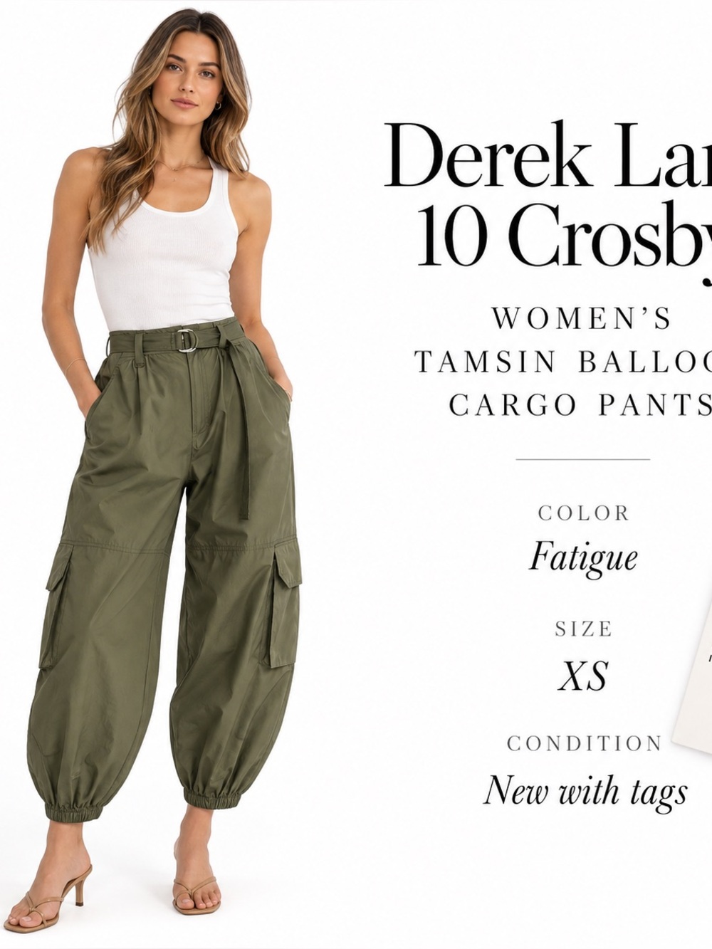Derek Lam 10 Crosby Women’s Tamsin Balloon Cargo Pants in Fatigue size XS - Picture 2 of 8